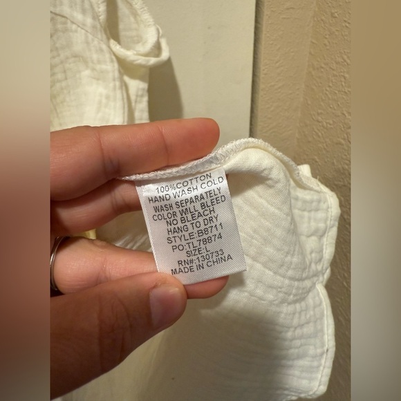 NWT Umgee USA Gauze Smocked Cream Top Boho Casual, Large - Picture 2 of 5